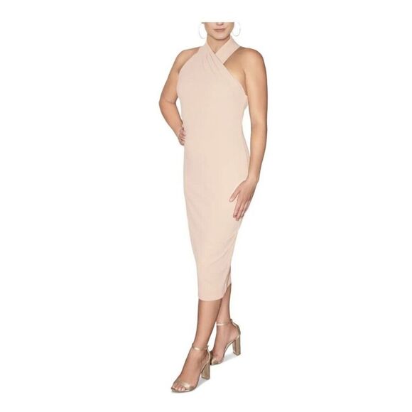 RACHEL RACHEL ROY Womens Pink Tie Lined Printed Short Sleeve Surplice Neckline Midi Wear To Work Wrap Dress